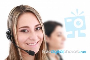 A woman with headset in a call center