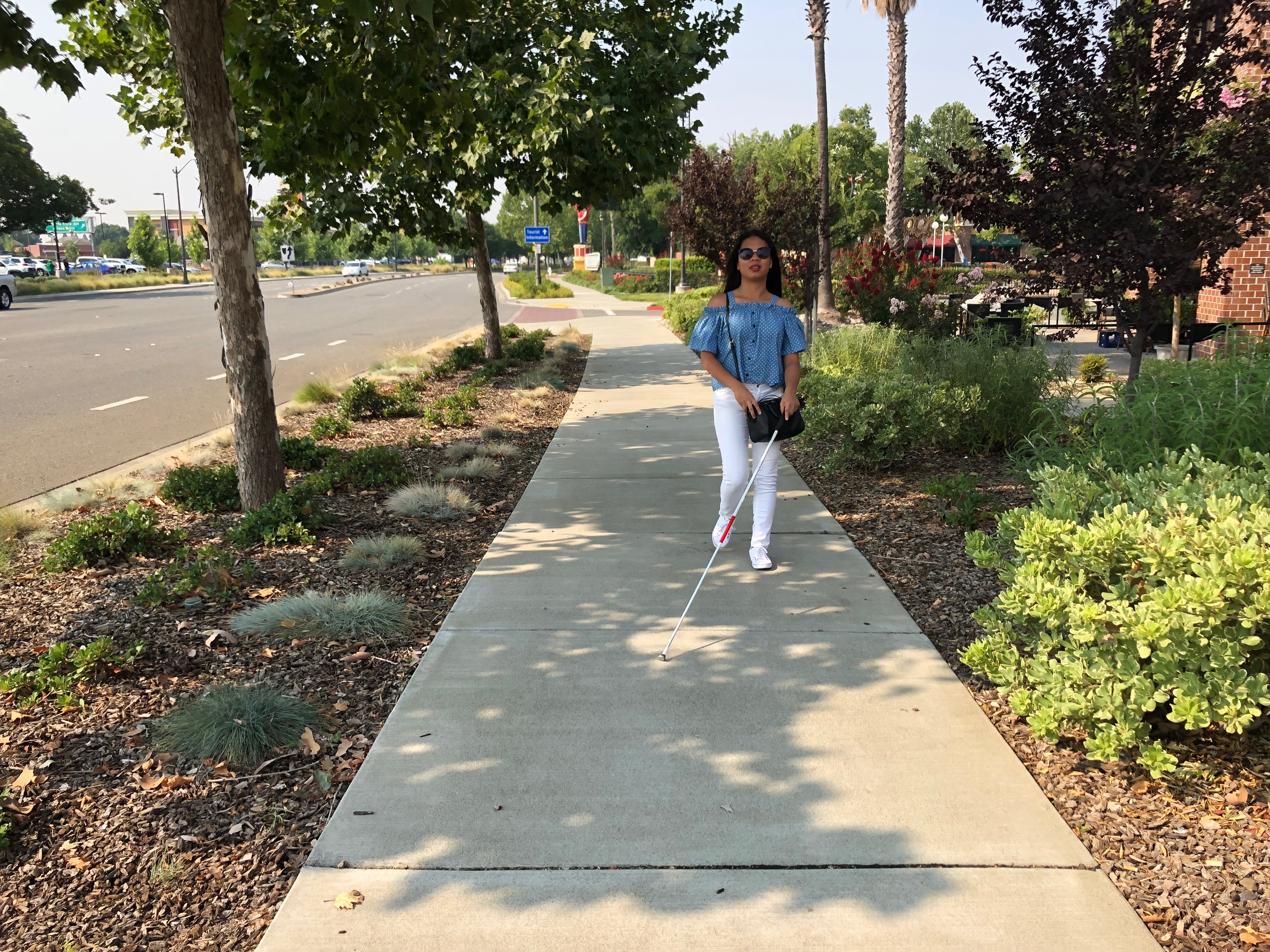 blind walking on sidewalk for mobility training